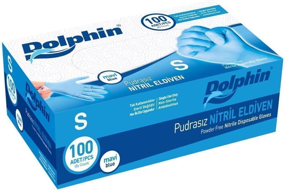 Dolphin Mavi Nitril Eldiven Pudrasız (S) 100
