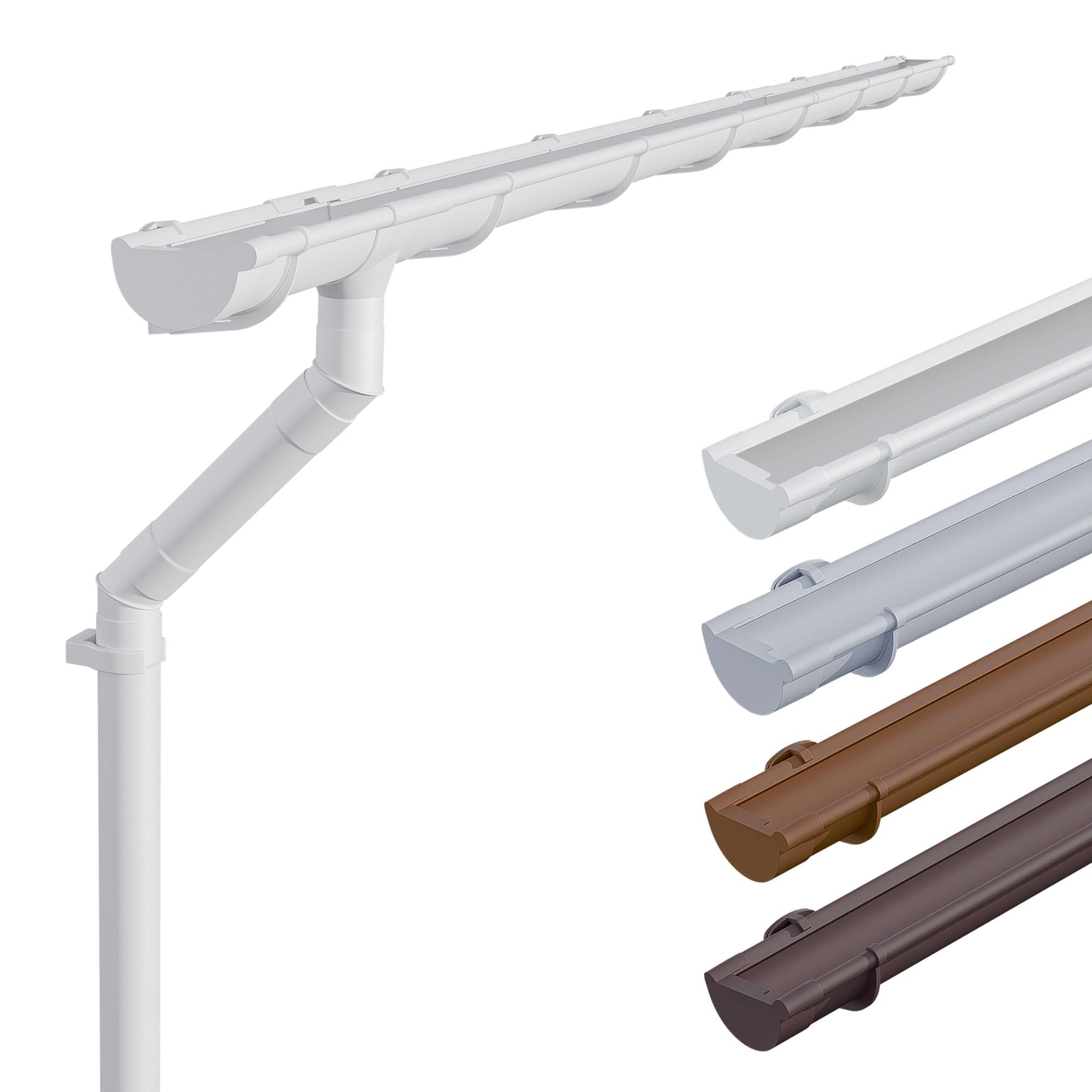 INEFA set grondaia PVC NW125 / 125 mm semicircolare bianco 5 m – kit grondaia e pluviale DN100 per casetta da giardino e carport