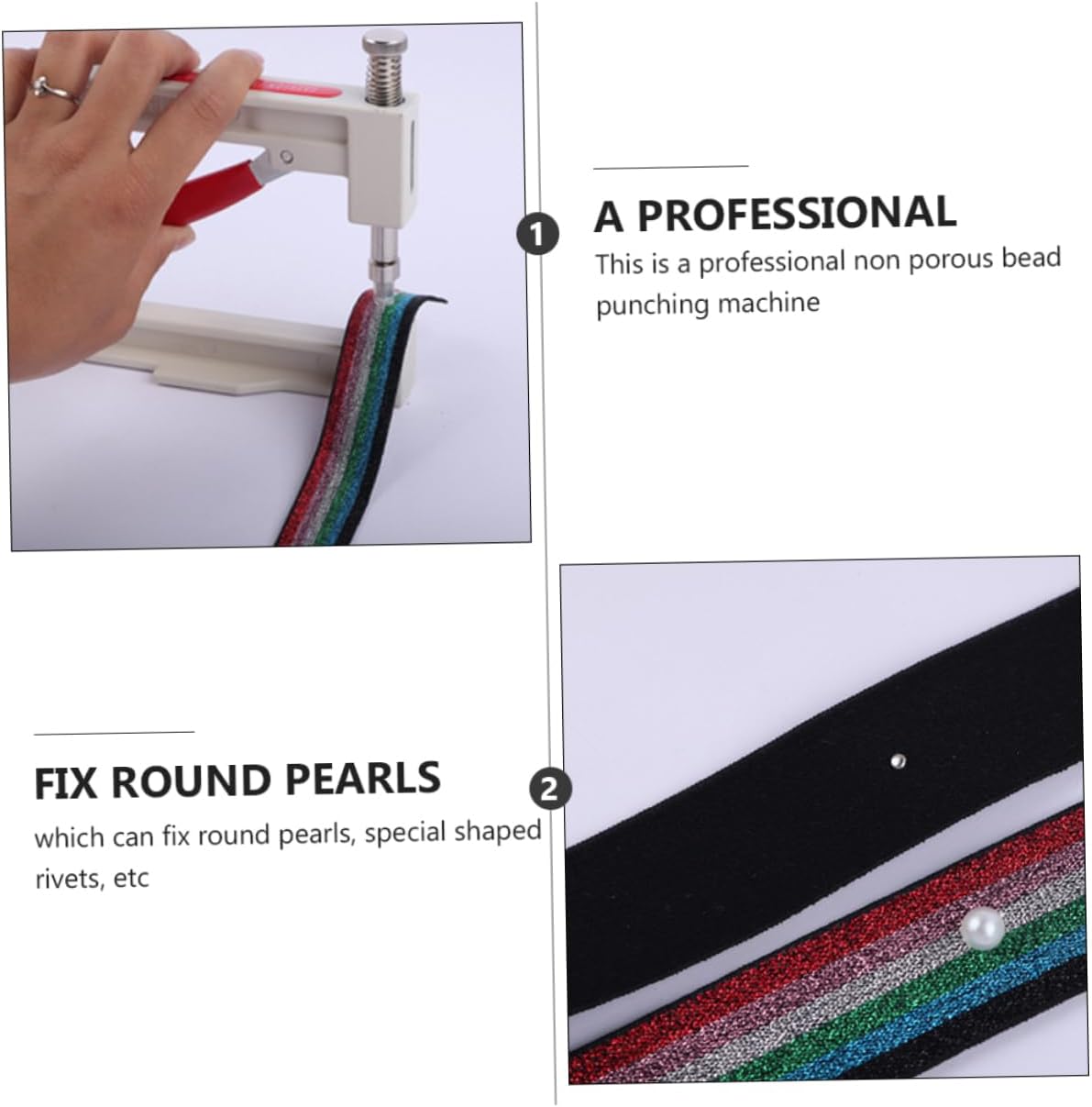 OSALADI Professional Non-Porous Bead Punching Machine Pearl Rivet Fixing Tool Beading Kit Beads Rivet Fixing Kit for Hats Shoes Natural Pearl Random Color