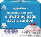 Amazon Basics Ultra-Force Tall Kitchen Drawstring Trash Bags, Lavender Scented, 13 Gallon, 80 Count, Pack of 1