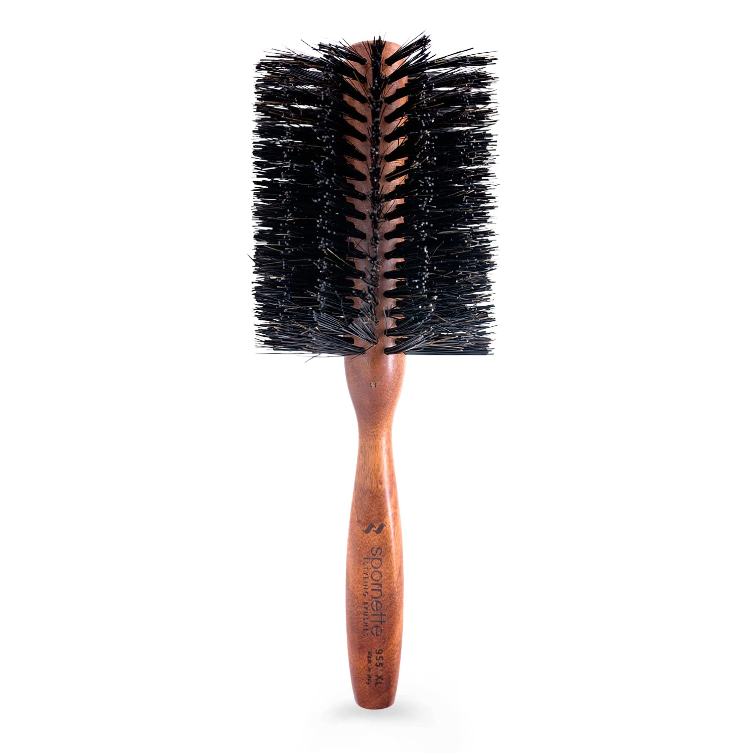 Spornette Italian XL Rounder Hair Brush - Round Double Density Boar Bristle Brush With Wooden Handle For Blow Drying, Styling, Volumizing,