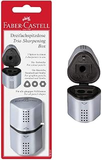 Faber-Castell Grip Trio Pencil Sharpener - Grey, 3-in-1 Artist Pencil Sharpener, Manual Handheld Sharpener for Colored Pencil, Jumbo and Graphite Pencils