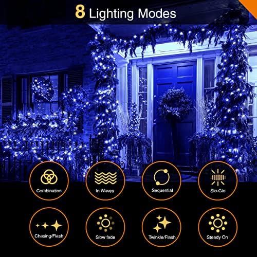 ANSIO® Christmas Lights 100 LED 10m/32ft Christmas Tree Lights for Indoor & Outdoor Blue & Cool White Decorations Fairy String Lights for Xmas Garden Bedroom & Party | Mains Powered Green Cable
