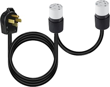 NEMA 14-50P Male Plug to dual NEMA L6-20R Twist lock Female Receptacles