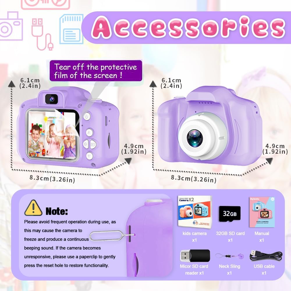Upgrade Kids Selfie Camera, Christmas Birthday Gifts for Girls&Boys Age 3-9, HD Digital Video Cameras for Toddler, Portable Toy for 3 4 5 6 7 8 Year Old Girls&Boys with 32GB SD Card (Purple - Image 5
