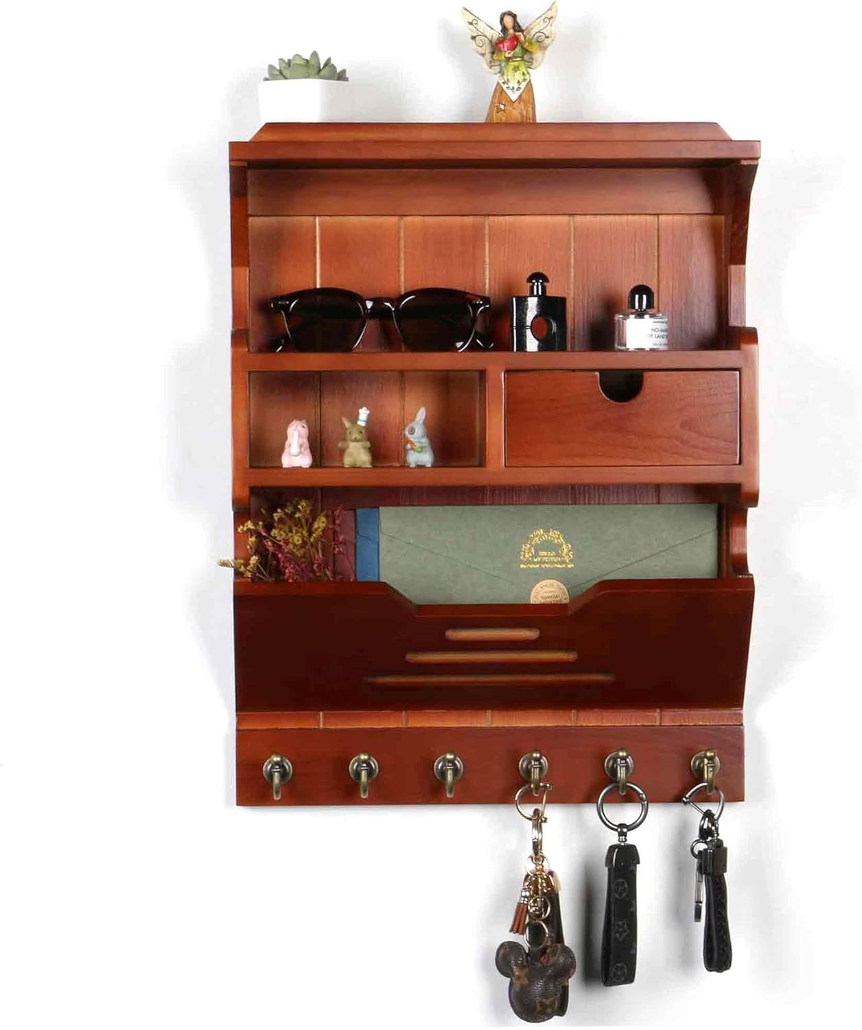 壁用 キーホルダー エレガント 壁掛け メールオーガナイザー 収納引き出し付き オーバーン