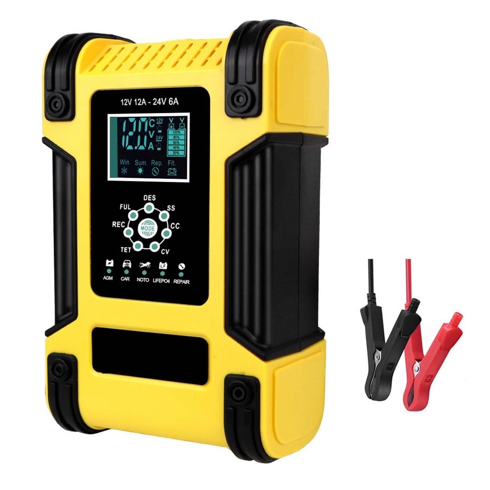 Ładowarka Samochodowa Do Motocykli Akumulatorów Kwasowo-ołowiowych Cyfrowy Wyświetlacz LCD 12V/12A Akumulator Litowo-żelazny 7 Stopni łAtwa W UżYciu