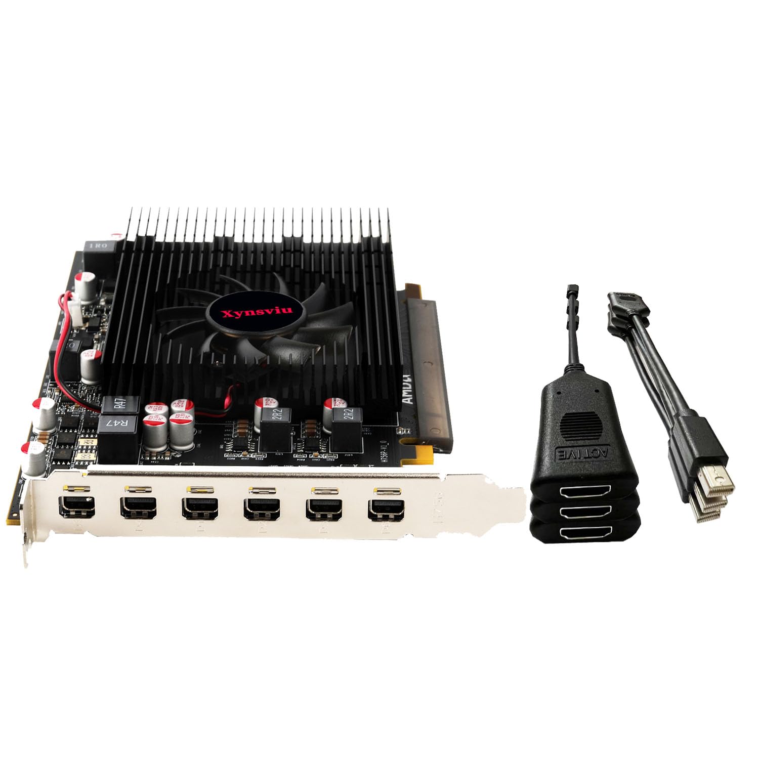 Xynsviu Radeon R7 350 Mini 6DP 4GB GDDR5 Graphics Card, 6 Monitor Mini Display 6 Port Outputs Computer Video Card，tarjeta gráfica (mini6DP 4G to HDMI)