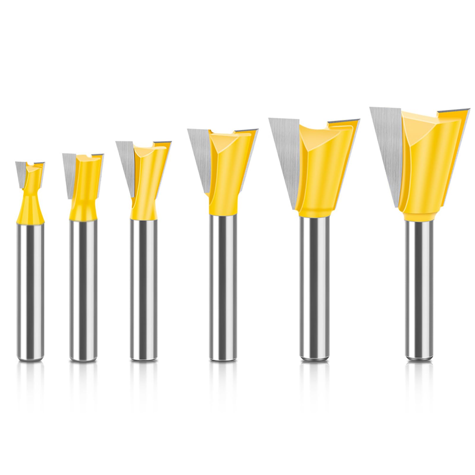 MACHSWON 6 PCS Straight Cut Router Bit Set Milling Cutter Cutting Dovetail Bit 1/4" Shank,1/4" 3/8" 1/2" 5/8" 3/4" 7/8" Cut Diameter Woodworking Cutting Trimming Cutter Double Flute Grooving Bits