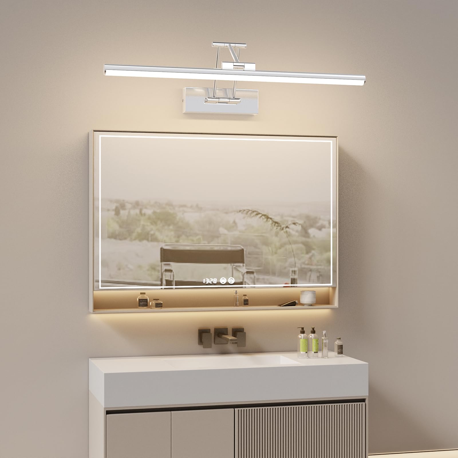 Klighten Led Lampada Da Specchio Bagno 40cm,Lampada Da Parete Rotante Per Bagno Ip44,12W 970 LM Luce Specchio Bagno Led,Applique Bagno Specchio Moderno In Alluminio,Bianco naturale 4000K, Cromo