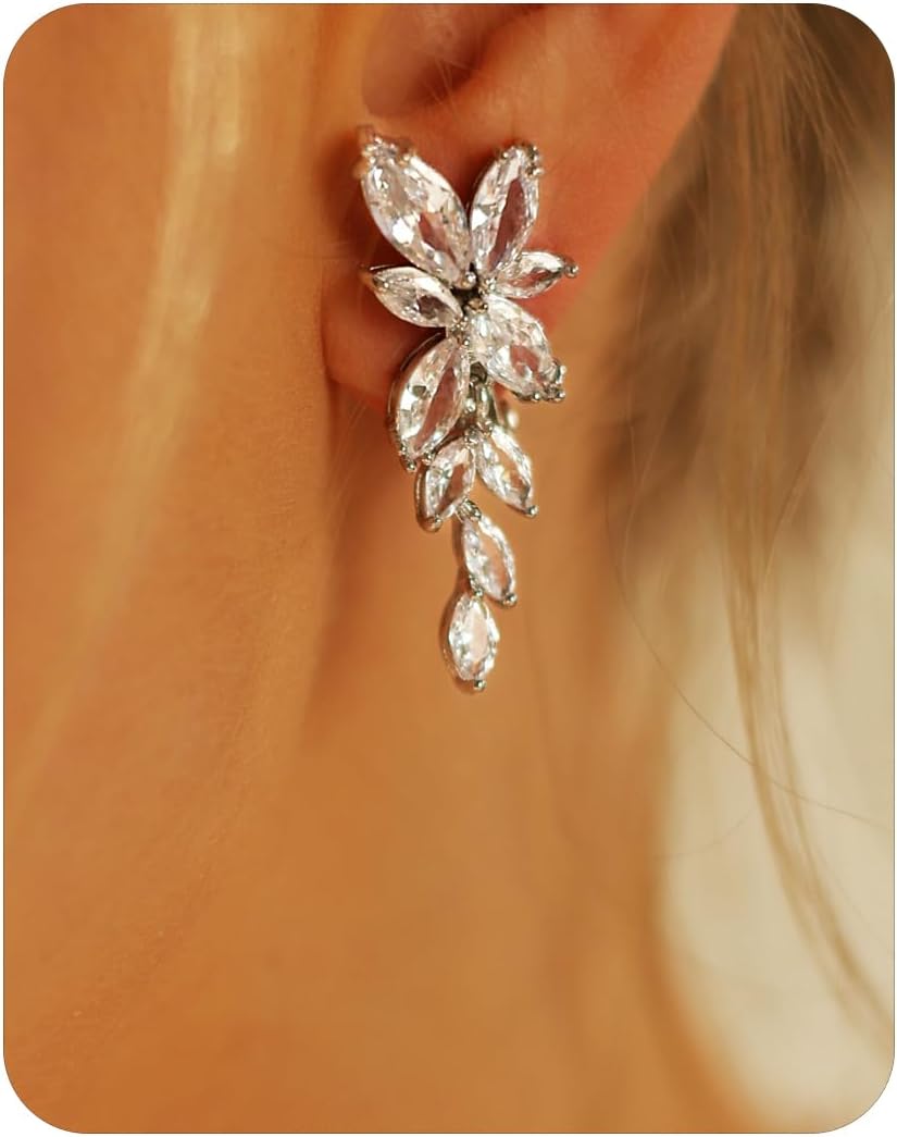 Aros de pinza para mujeres con zirconia cúbica y borla larga