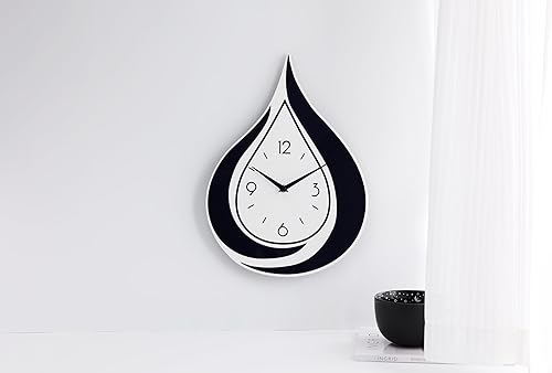 Miniatura 5 de Reloj de pared moderno con gota de agua, diseño de lágrima en blanco y negro