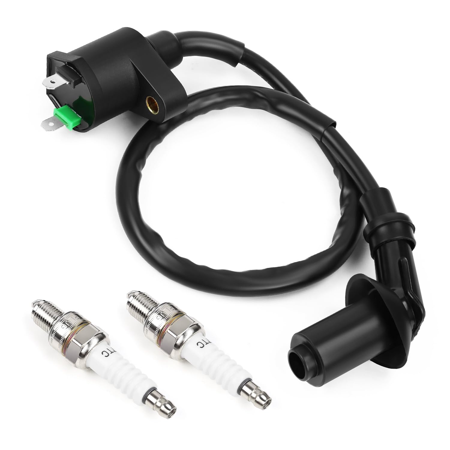 Photo 1 of 1 Pcs GY6 Racing Ignition Coil and 2Pcs Spark Plug Wire Replacement