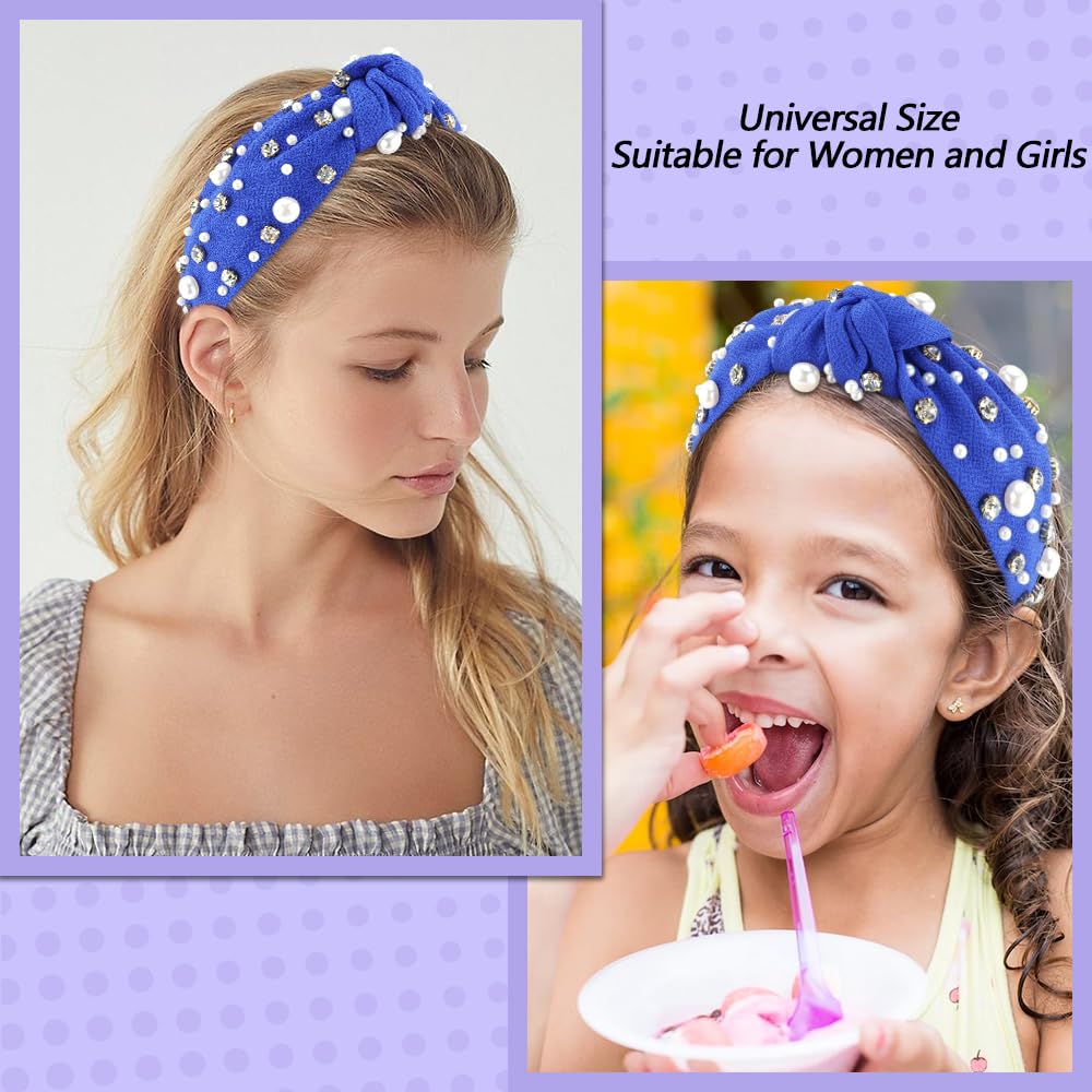 Royal Blue Pearl Crystal Padded Headband Knotted Luxe Statement Hair 619FMh6CK6L._AC_UF350,  main image 3