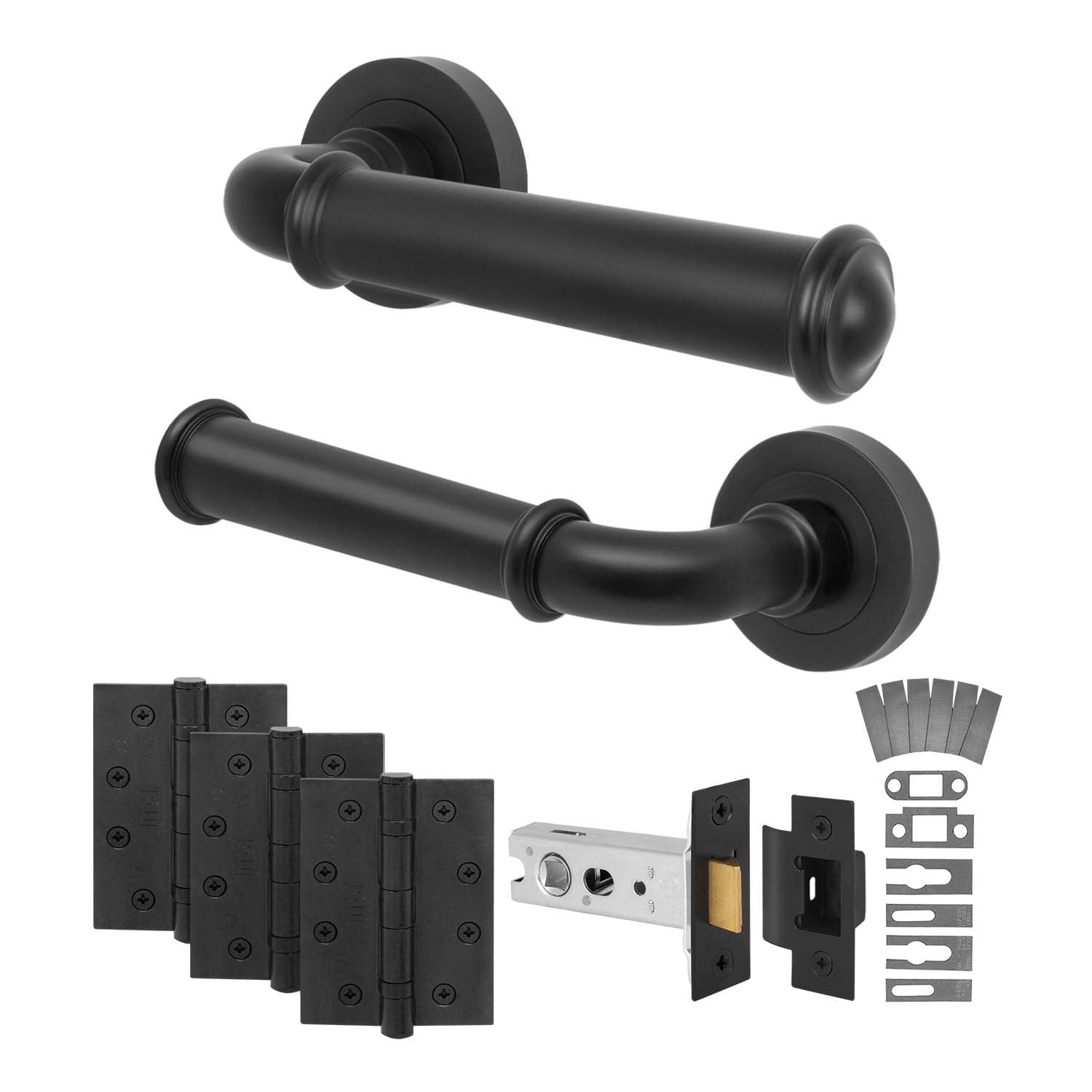 EAI Black Fire Door Handle Latch Set, Matt Black Internal Fire Rated Door Handle with 76mm Latch and 102mm Hinges, Cerro Range 1 Pack