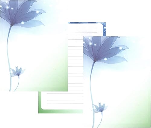 Juego de 50 letras de papel de papelería con forro retro vintage (flor azul)