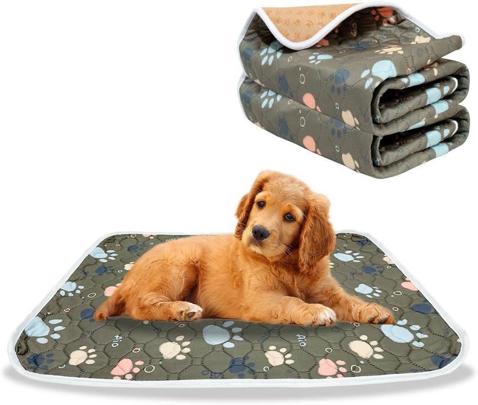 AIO Puppy Pads Washable Pee Pads for Dogs Anti-Slip Waterproof 2-Pack Reusable Puppy Pads for Potty Training Heavy Absorbency Prevent Leakage Dog Pee Pads 19.7*27.6inch Brown Claws