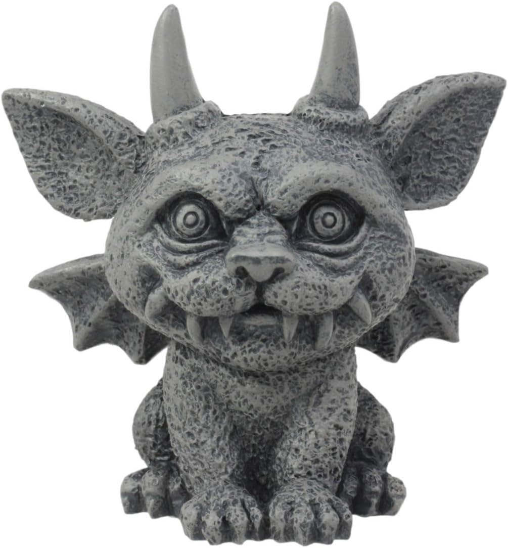Ebros Gothic Horned Bat Cat Gargoyle Bast Figurine Small Mythical Fantasy Decor Statue 3.25" Tall As Talisman of Protection Fairy Garden Accessory DIY Renaissance Or Medieval Collectible