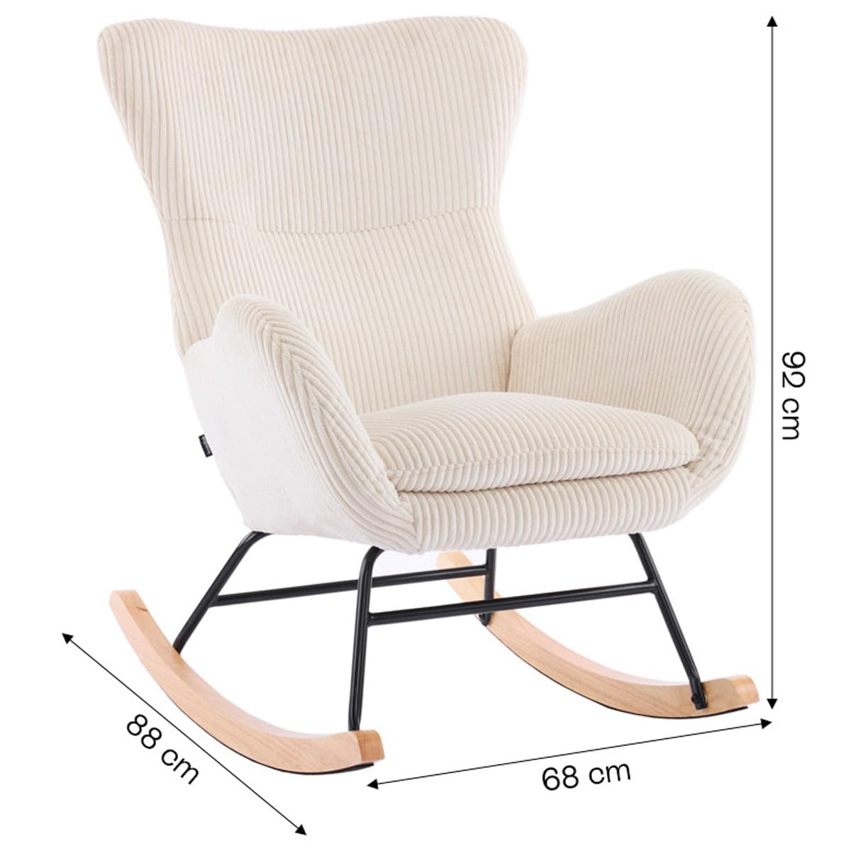 HOMIFAB Rocking-Chair Velours côtelé Beige Béa