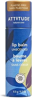 ATTITUDE Bálsamo labial, origen natural, nutre y protege, manteca de karité, aceites de coco y ricino, verificado por EWG, para labios secos, hombres y mujeres, vegano, sin perfume, 0.3 onzas