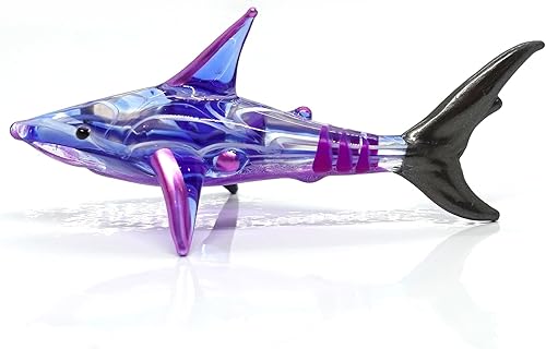 Miniatura 3 de Figuras pequeñas en miniatura de tiburón, animales pintados a mano, arte de vidrio soplado, regalo coleccionable para decorar (multicolor)