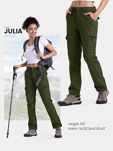 Miniatura 6 de TBMPOY Pantalones cargo de senderismo para mujer, impermeables, resistentes al viento, forro polar, pantalones de nieve