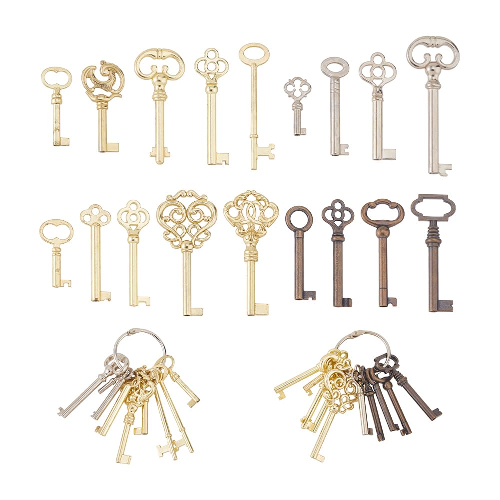 DICOSMETIC Skeleton Key Set 19Pcs Universal Hollow Barrel Skeleton Keys Alloy Vintage Keys Kit for Old Furniture, Antique Furniture, Cabinet Doors, Grandfather Clocks, Old Style Cabinets or Doors