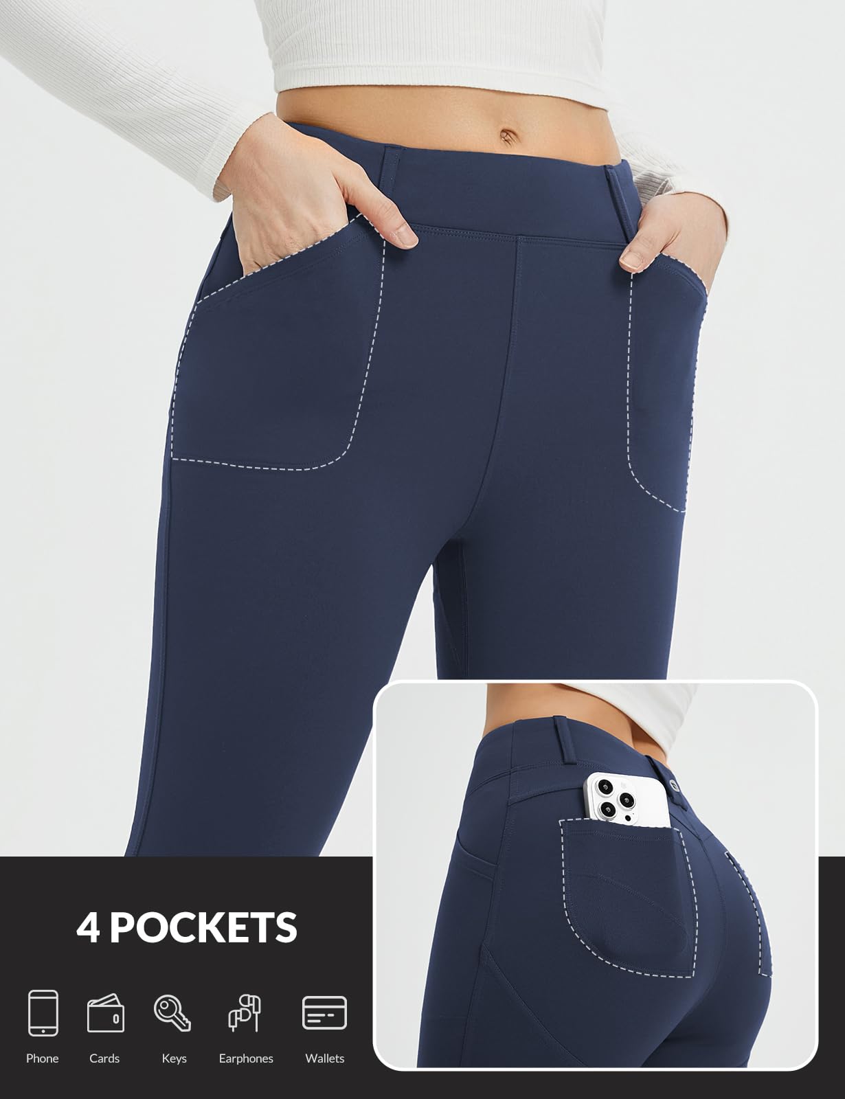 baleaf Legging thermique pour femme - Taille haute - Avec poches - Doublure en polaire - Pantalon de sport - Pour l'extérieur - Slim Fitness