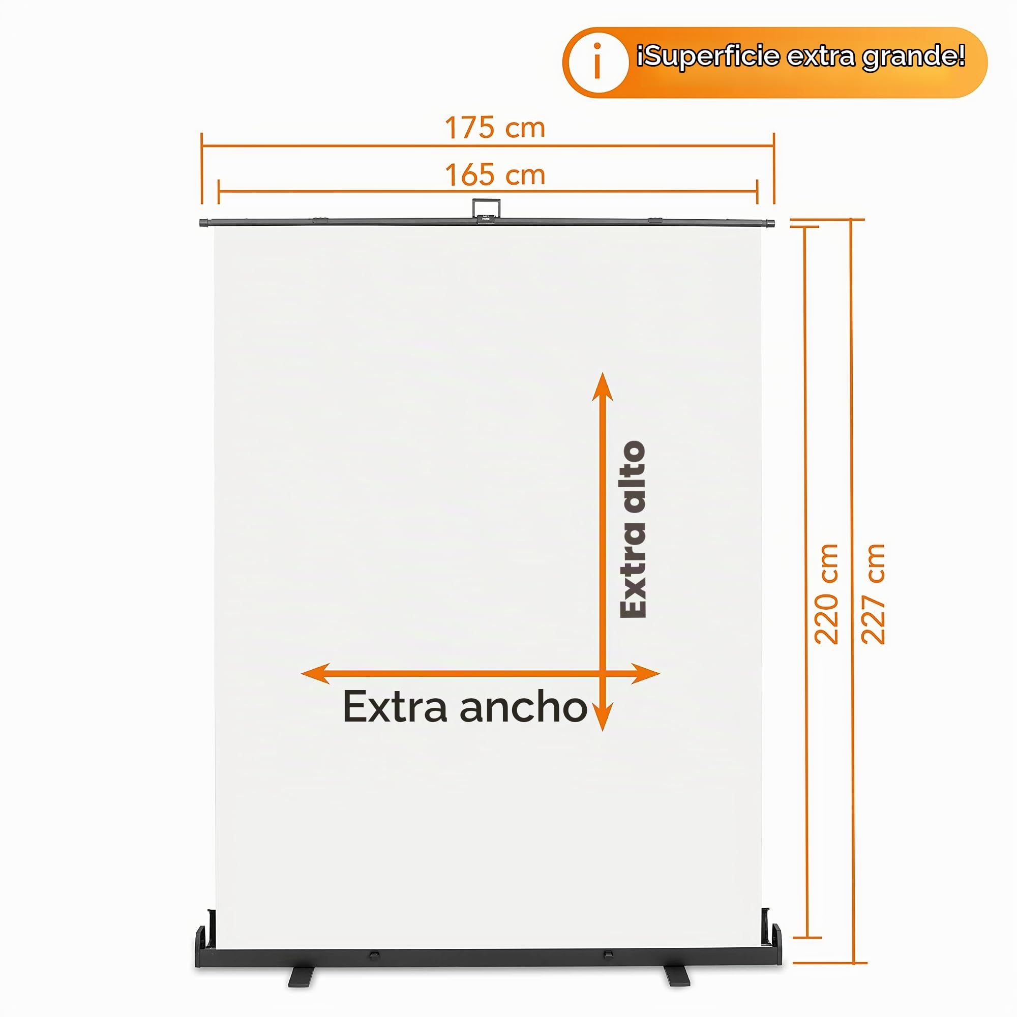 Walimex Pro Roll-Up Panel 165x220 cm Fondo Fotográfico Blanco I Lienzo fotográfico portátil, Independiente para sesiones de Retrato, Estudio fotográfico y Streaming I Efecto Chromakey I Caja metálica