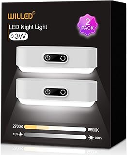WILLED Upgraded 3W Touch Lights, 5 Colors Adjustable, Dimmable Lights, Built-in 2000mAh Battery Rechargeable, Stick on Lig...