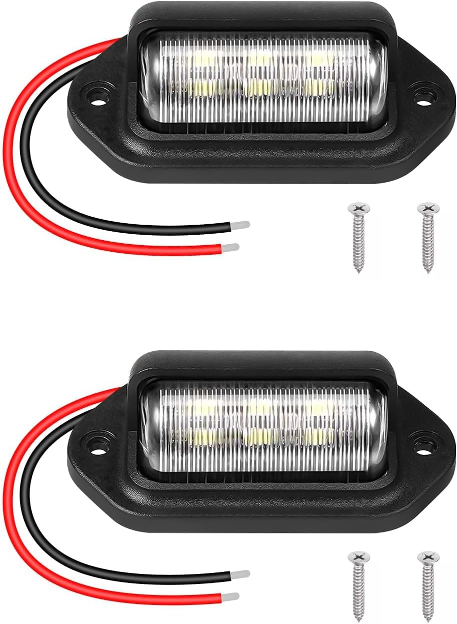 2 PCS 12V Xenon LED License Plate Light, 6 SMD Lamp Taillight Bulbs, Waterproof 6000K Tag Light for Truck SUV Trailer Van RV