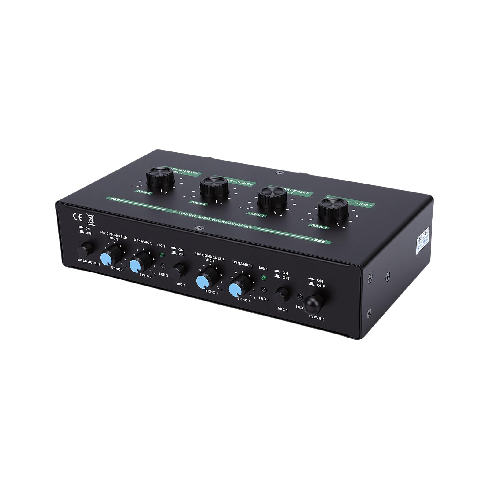 Mixer Microfonico per Registrazione in Studio |Interfaccia Audio a 2 con Alimentazione Phantom 48V, Interfaccia Alimentata a Batteria da 3200mAh per Musicisti, Streamer