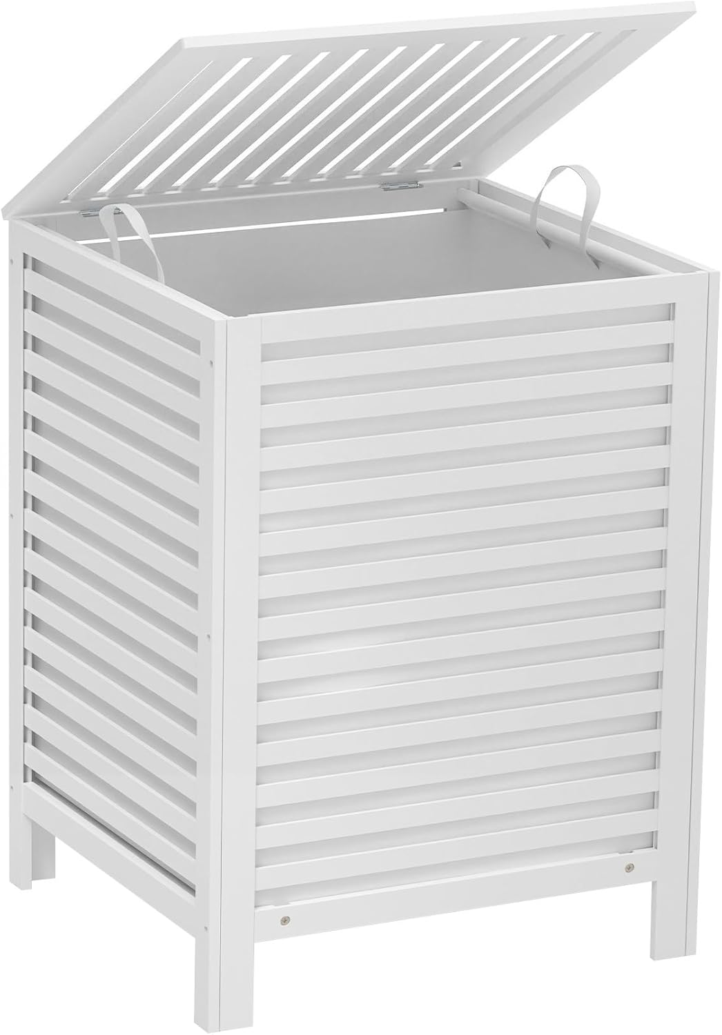 VASMIA Laundry Hamper with Lid, 90L Bamboo Large Laundry Basket with Removable Bag,Dirty Clothes Hamper for Bedroom Bathroom White Art Deco