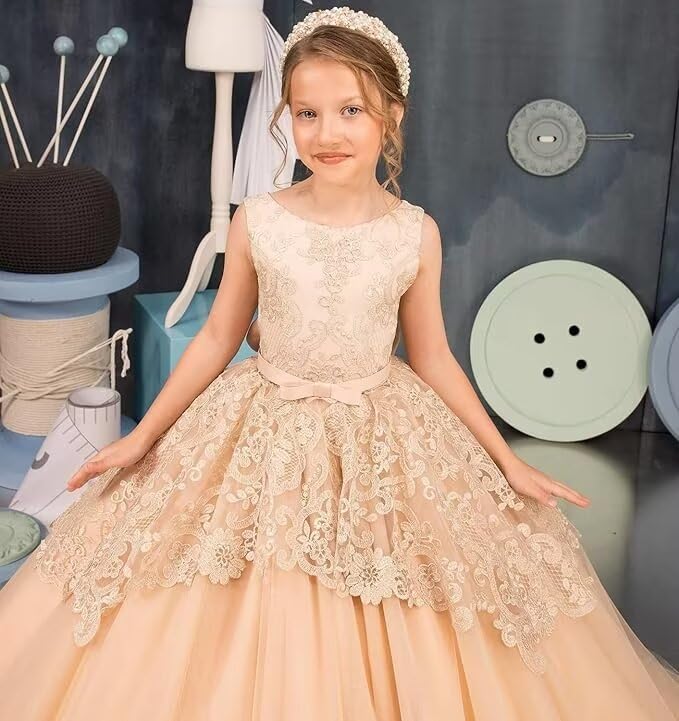 Flower Girl Dresses for Wedding Lace Appliques Pagean Dresses Girls Party Ball Gown4