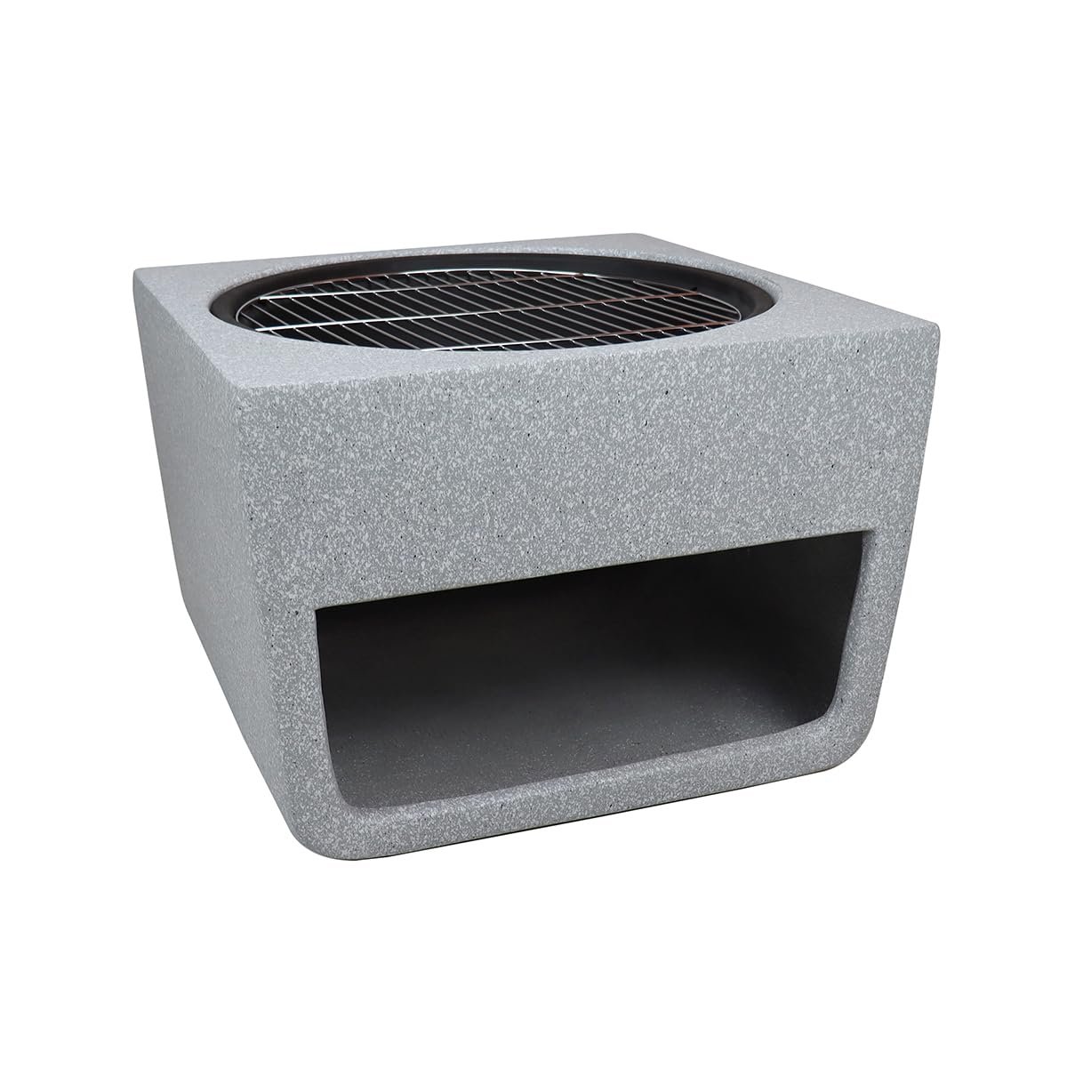 CHARLES BENTLEY Brasero carré Magnesia 50cm avec Couvercle grillagé, Grille de Cuisson, tisonnier, Design Moderne, léger, pour Bois et Charbon, Jardin terrasse (52x52x48cm)