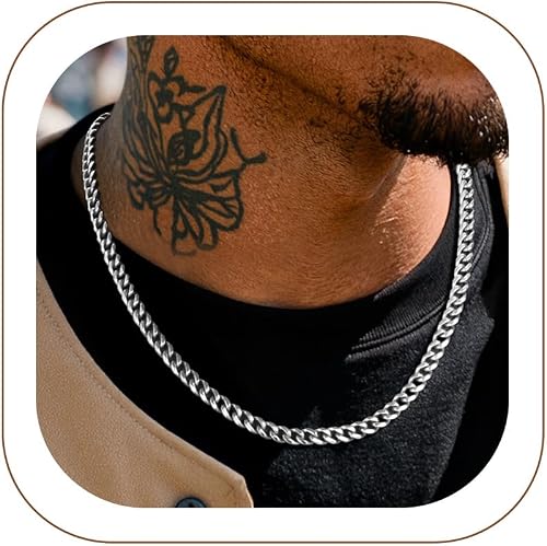 ChainsHouse Stainless Steel Cuban Link Chain Necklace for Men Silver Miami Cuban