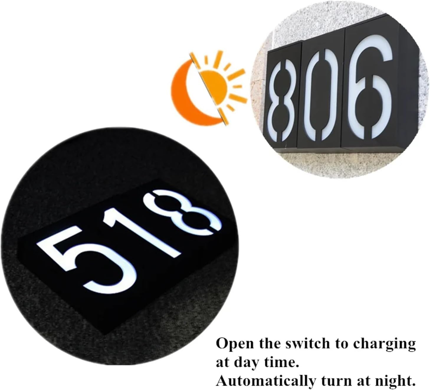 Numeri di Porta Numeri Civici per Esterni Numero Civico Targa Ad Energia Solare Targa per Indirizzo Numero Civico Luci per Portico Esterno con Batteria Ricaricabile Solare, 6