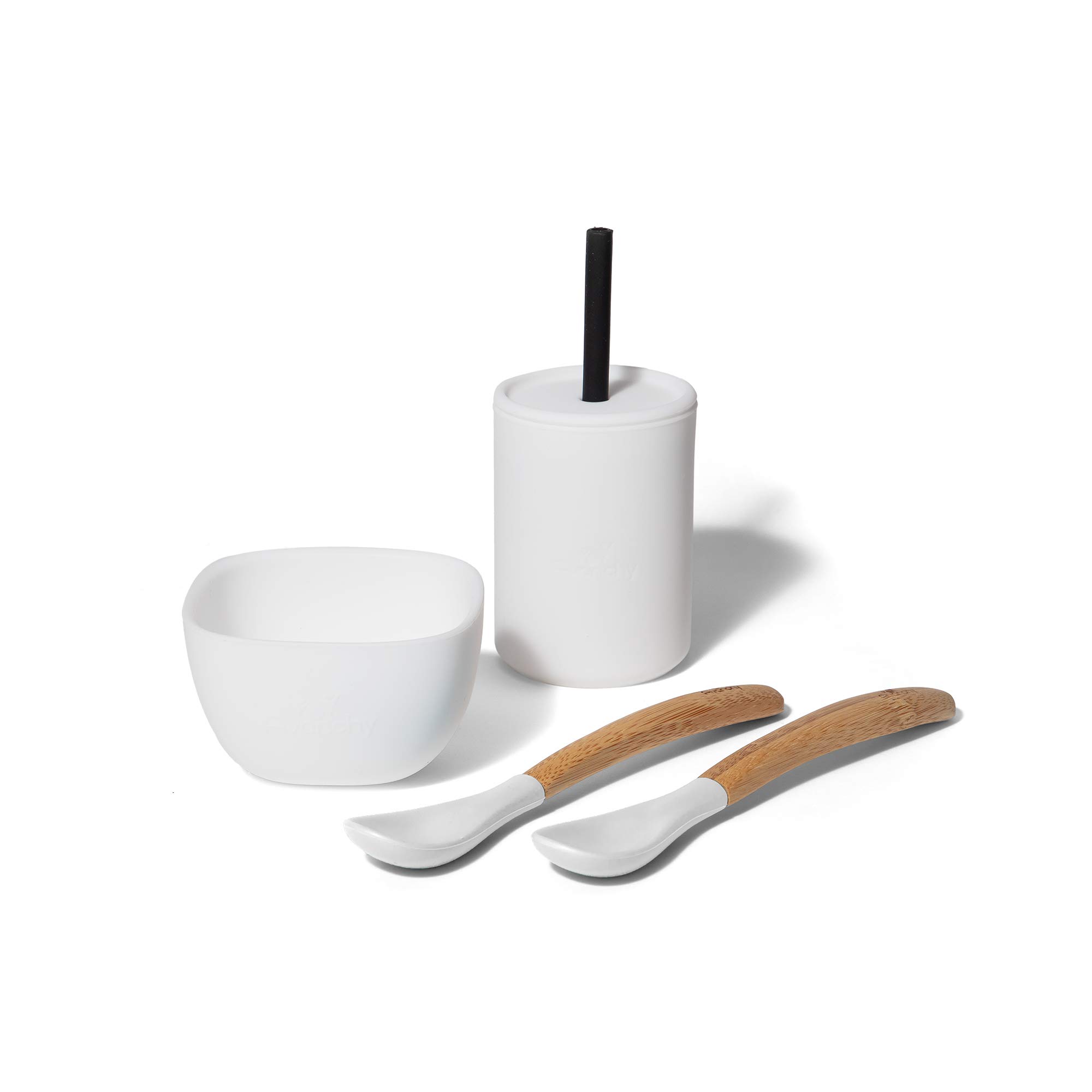 AvanchySilicone La Petite Essential Collections Gift Set Green - Includes Mini Silicone Bowl, Silicone Cup, and Bamboo Baby and Infant Spoons - Baby Dishes Set - Baby Shower Gifts