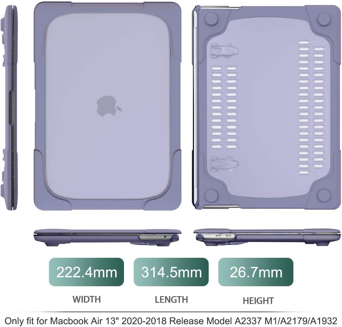 MEEgoodo for MacBook Air 13 inch Case 2021 2020 2019 2018 Release A2337 M1 A2179 A1932 with Retina & Touch ID, Heavy Duty Rugged Shockproof Plastic Hard Shell with Fold Kickstand, Lavender Gray