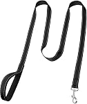 FunTags 6FT Black Reflective Dog Leash for Large & Medium Dogs Walking, Soft Padded Handle Comfortable Grip, Heavy Duty Nylon, Reflective for Night Walking, 1in Wide