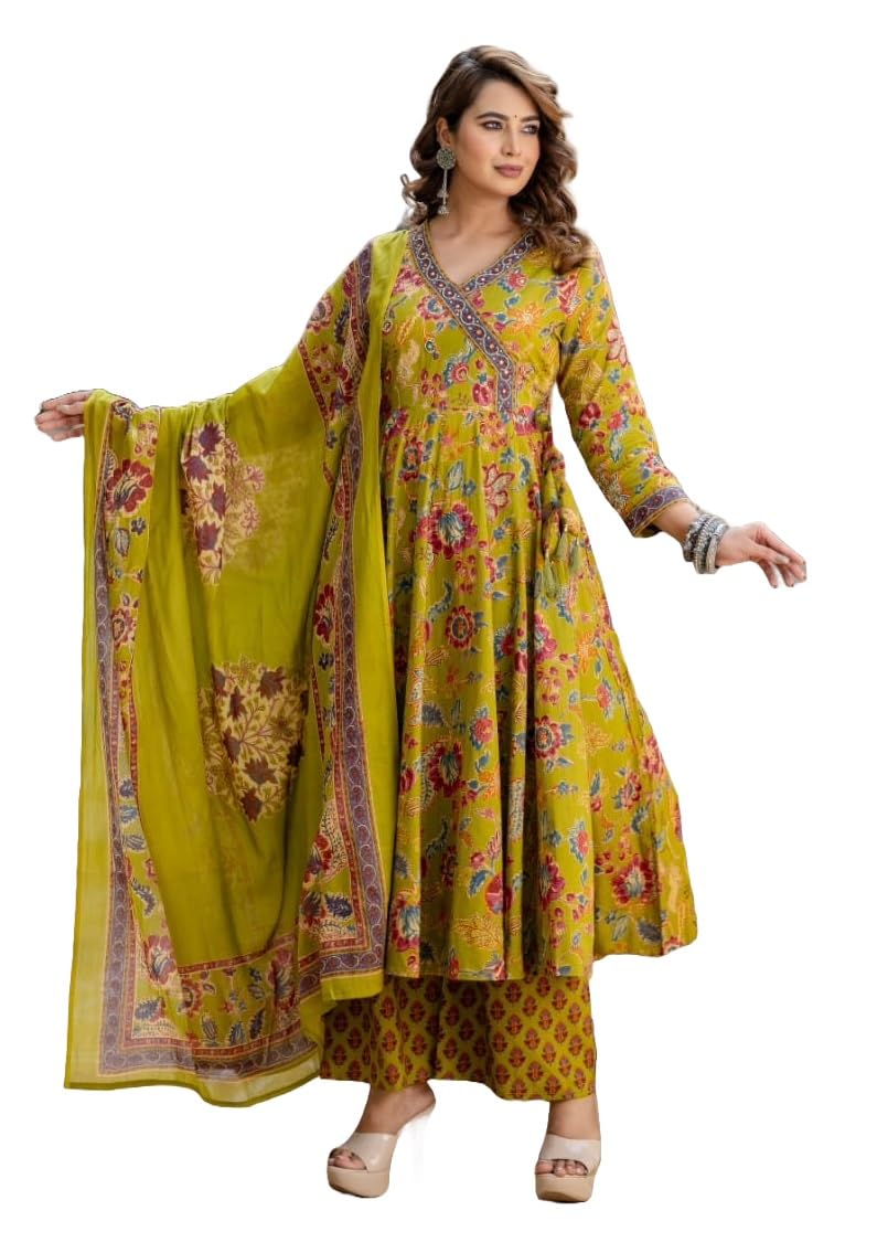 Women Printed Anarkali Kurta and Pant Set with Dupatta-image-18
