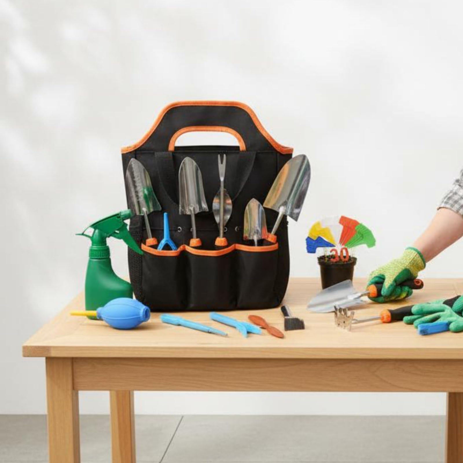 50 Pièces Outils de Jardinage Set Outils Kit Sécateur Truelle Transplantoir Désherbeur Manche Ergonomique Métal Antirouille avec Sac de Rangement