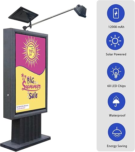 Miniatura 3 de Luz solar para señal, luces solares resistentes de 60 LED, iluminación para letreros al aire libre, 12000 mAh, iluminación comercial impermeable