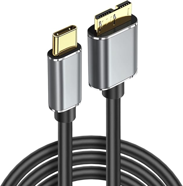 USB C Hard Drive Cable, Type C to Micro B Adapter Cable, USB 3.0 Data Cord for External SSD HDD WD Element, Toshiba Canvio, Seagate Expansion/Backup Plus, LaCie Rugged, M3, Galaxy S8/S9/S10, etc (1m)