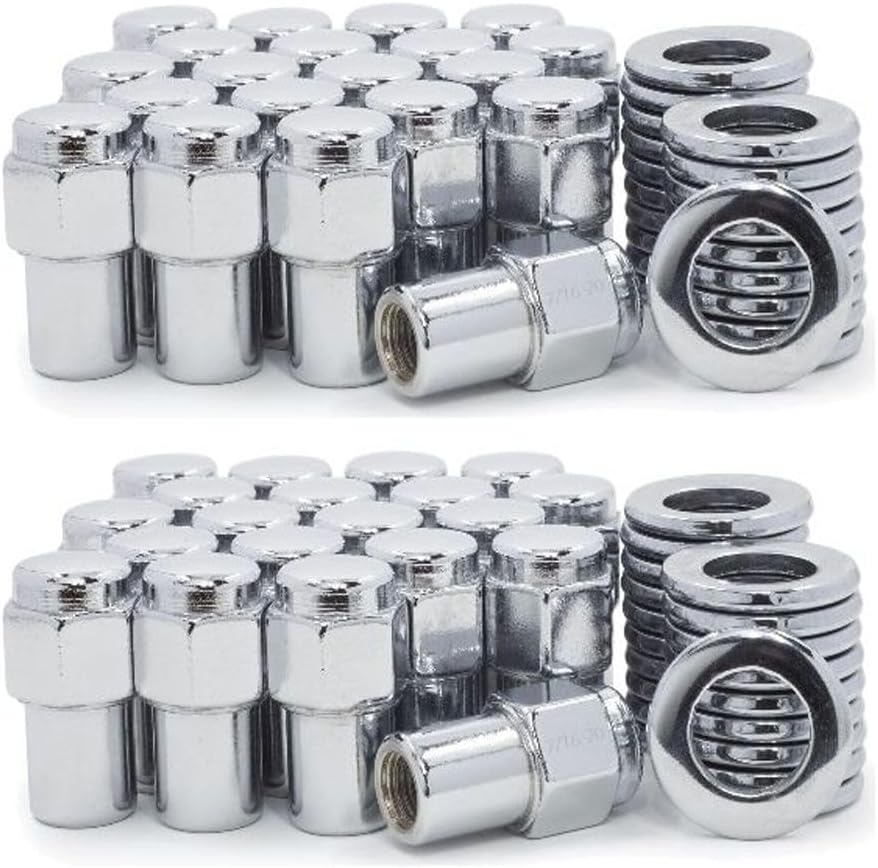 2 Set of - 20 Lug Nuts Chrome Flat Top .75 Shank Center Washers for Grand Prix,for GTO,for Firebird,for Bonneville,for 88,for Cutlass Supreme,for Cutlass Cruiser,for Cutlass