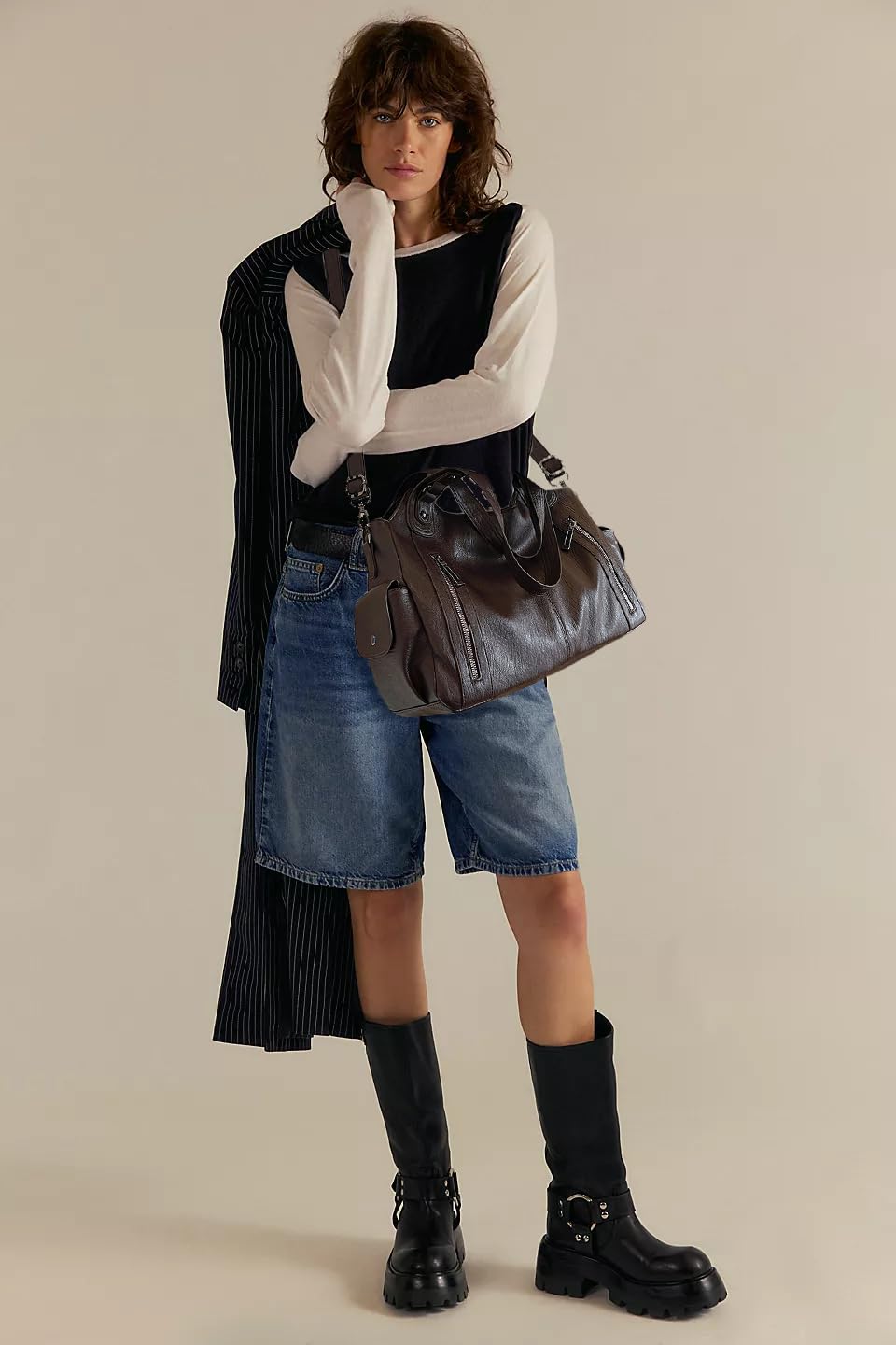 Generisch Generish - Bolso de mano para mujer, de piel suave, grande, vintage, color marrón