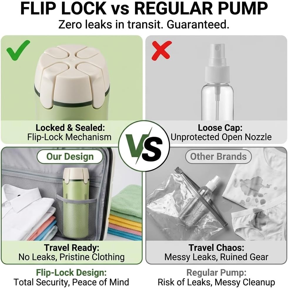 4 in 1 Travel Dispenser Bottle Set, TSA Approved Leak-Proof, 4×30ml | Twist-lock pump; 4×30ml refillable bottles; TSA carry-on compliant; for gym, travel & business trips; labels included