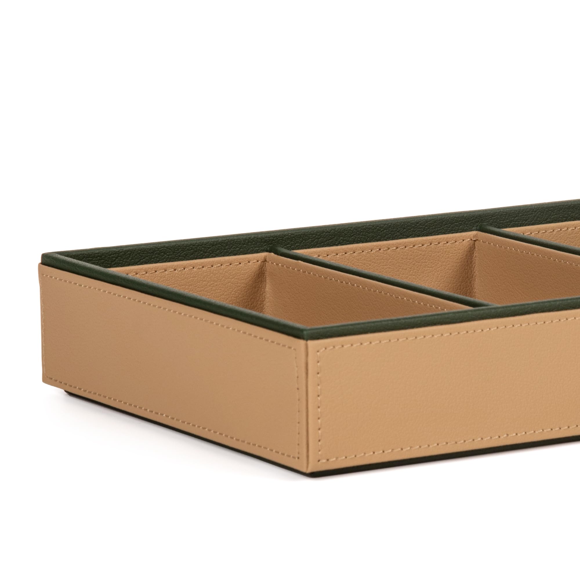 CASA BOTANICAL Desk Leather Organizer Tray with 3 Compartments Stylish | Perfect For Jwelry Organizer, Office, Study, Table, Bedside Tray, Cosmetic, and Decoration | Multi-Functional Storage Beige 1