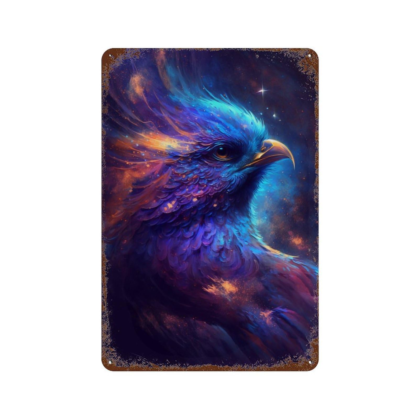 Cosmic Feathered Beast-4 11.8"x7.9" Weathered Tin Sign, Rustic Home Decor for Living Room, Hallway And Home Decor