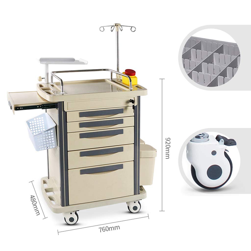 Carrello mobile con accessorio magnetico, supporto per O2, con divisori per ospedale e clinica, per forniture mediche
